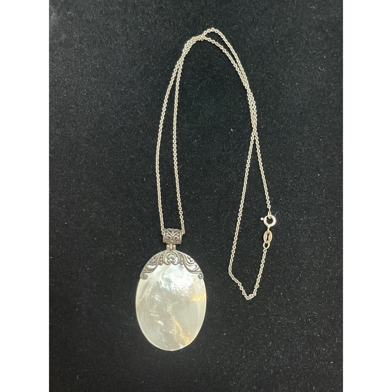Vtg Bali Sterling Mother Of Pearl Necklace 17